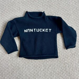 Clauce Navy Blue Nantucket Roll Neck Knit Sweater